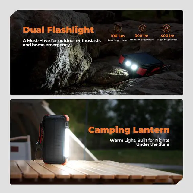 Alt view image 5 of 7 - Solar Power Bank 20000mAh Built-in Cables, Wireless Charger for Phones & Apple Watch, 20W Fast Charging Battery Pack with USB C, Flashlight, Solar Charger for iPhone, iPad, iWatch, Samsung
