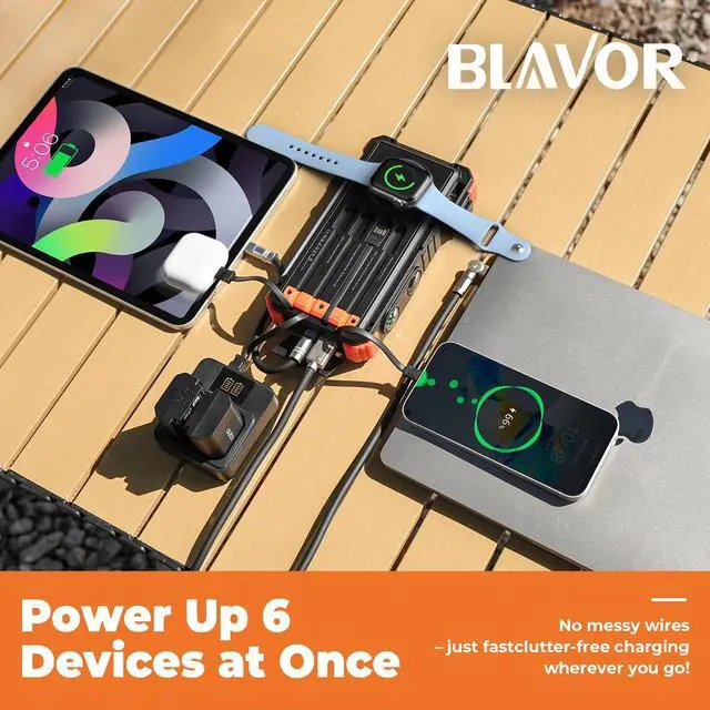 Alt view image 2 of 7 - Solar Power Bank 20000mAh Built-in Cables, Wireless Charger for Phones & Apple Watch, 20W Fast Charging Battery Pack with USB C, Flashlight, Solar Charger for iPhone, iPad, iWatch, Samsung