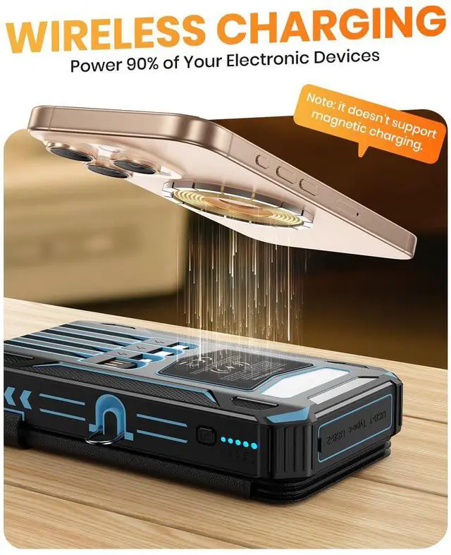 Alt view image 5 of 7 - Solar Power Bank 48000mAh Wireless Battery Pack with 4 Cables