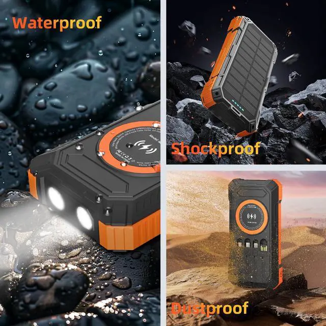 Alt view image 6 of 7 - Solar Charger Power Bank 49800mAh Wireless Portable Phone Charger, 22.5W QC3.0 Fast Charging Built in 4 Cables with USB C 6 Outputs & 2 Inputs for All Cell Phone