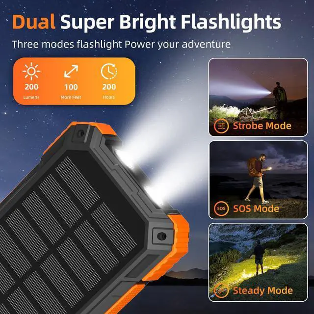 Alt view image 7 of 7 - Solar Charger Power Bank 49800mAh Wireless Portable Phone Charger, 22.5W QC3.0 Fast Charging Built in 4 Cables with USB C 6 Outputs & 2 Inputs for All Cell Phone