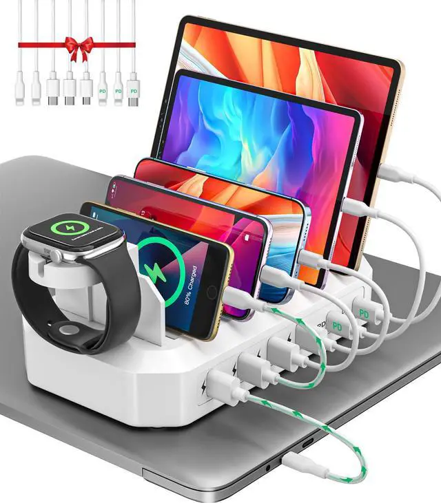 Main image of 95W Fast Charging Station for Multiple DevicesUL & FCC Tested Safer Charging 6-Port USB Charging Dock with 2 PD-Port, Compatible with iPhone/Android/MacBook/iPad/Tablet/Kindle(8 Cables Included)