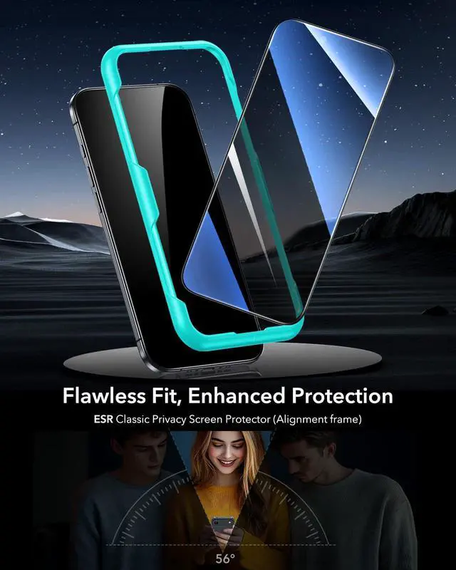 Alt view image 2 of 7 - 3 Pack for iPhone 17/16 Pro Privacy Screen Protector, Align Frame