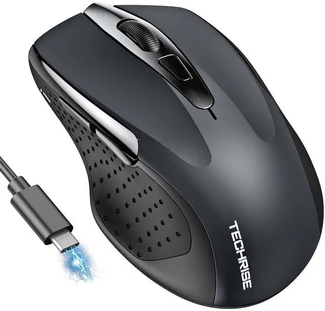 Main image of Bluetooth Mouse (BT5.0/3.0 & 2.4G) Rechargeable Wireless Mouse, 4800 DPI Optical Tracking, 6 Adjustable DPI, 2.4GHz with USB A Receiver, Quiet Clicks, Ergonomic Grips, 6 Buttons - Grey