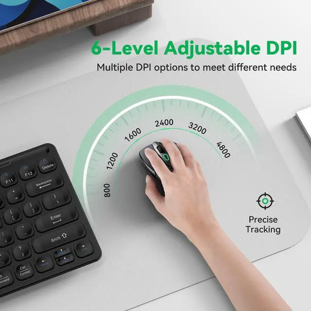 Alt view image 4 of 7 - Bluetooth Mouse (BT5.0/3.0 & 2.4G) Rechargeable Wireless Mouse, 4800 DPI Optical Tracking, 6 Adjustable DPI, 2.4GHz with USB A Receiver, Quiet Clicks, Ergonomic Grips, 6 Buttons - Grey