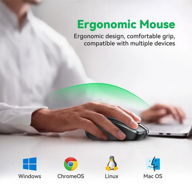 Alt view image 7 of 7 - Bluetooth Mouse (BT5.0/3.0 & 2.4G) Rechargeable Wireless Mouse, 4800 DPI Optical Tracking, 6 Adjustable DPI, 2.4GHz with USB A Receiver, Quiet Clicks, Ergonomic Grips, 6 Buttons - Grey