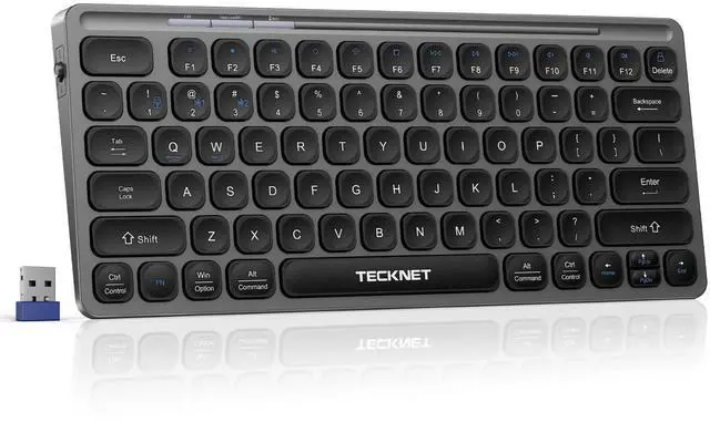 Main image of Wireless Bluetooth Keyboard, Slim Rechargeable Keyboard (2.4G+BT 5.0), Multi-Device Easy-Switch, Quiet Typing, Silent Mini Portable Cordless USB Computer Keyboards for Windows Laptop PC, Gray