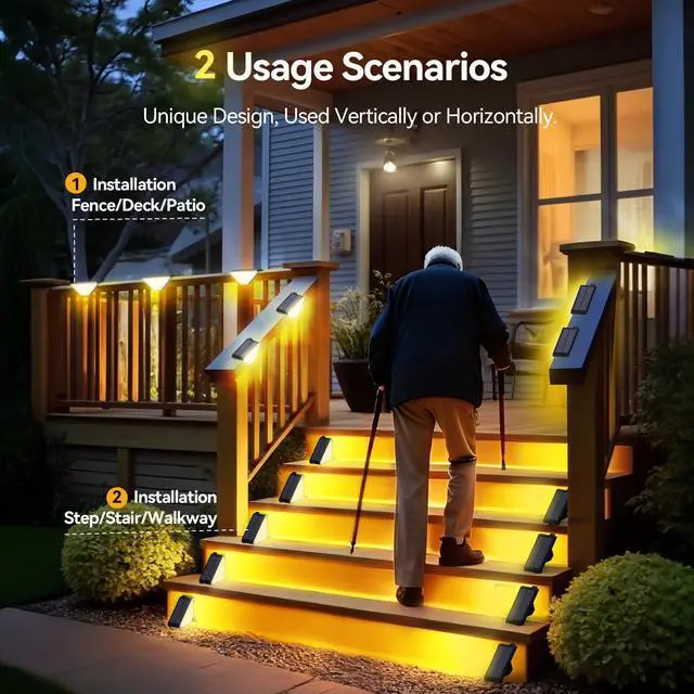 Alt view image 3 of 7 - Solar Step Lights for Outside, 2 Adjustable Brightness, 2 Mounting Methods, 24 LEDs Solar Stair Lights Outdoor, IP67 Waterproof Deck Light for Yard, Porch, Front Door, Patio, Garden 3000K