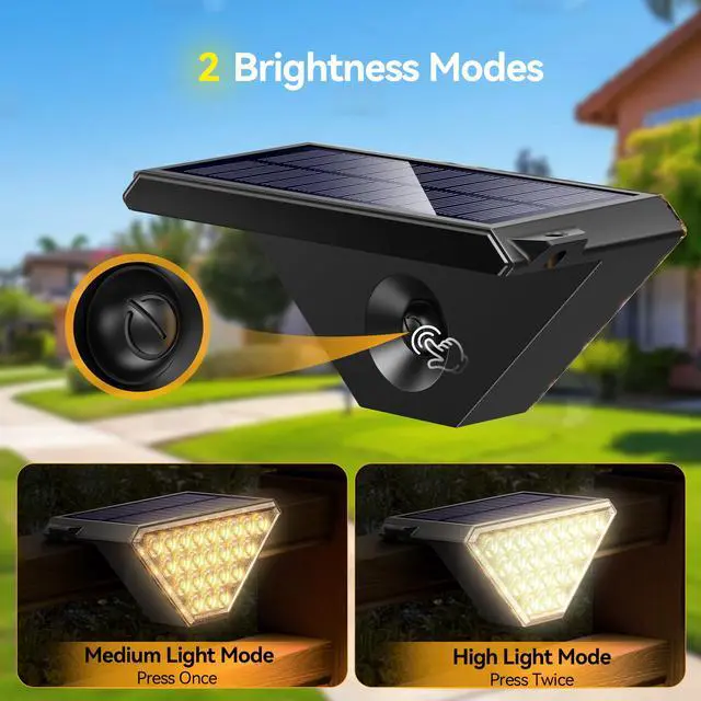 Alt view image 5 of 7 - Solar Step Lights for Outside, 2 Adjustable Brightness, 2 Mounting Methods, 24 LEDs Solar Stair Lights Outdoor, IP67 Waterproof Deck Light for Yard, Porch, Front Door, Patio, Garden 3000K
