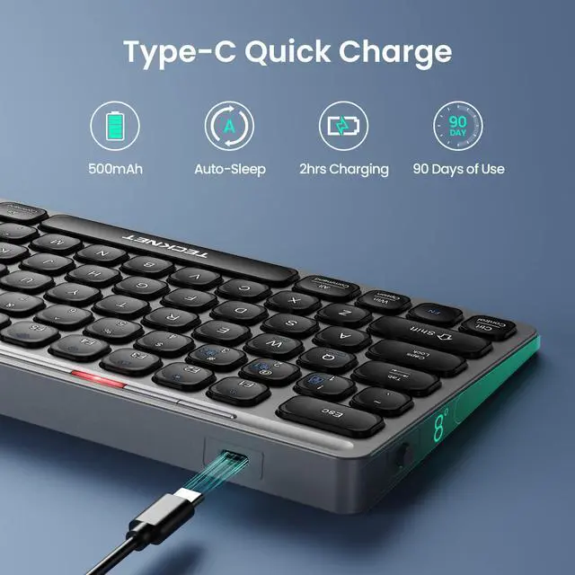 Alt view image 3 of 7 - Wireless Bluetooth Keyboard, Slim Rechargeable Keyboard (2.4G+BT 5.0), Multi-Device Easy-Switch, Quiet Typing, Silent Mini Portable Cordless USB Computer Keyboards for Windows Laptop PC, Gray