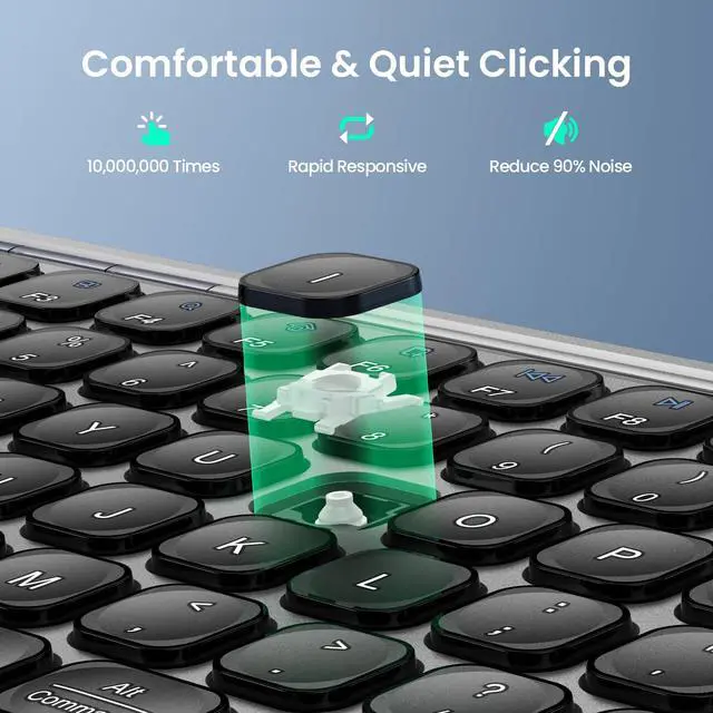 Alt view image 5 of 7 - Wireless Bluetooth Keyboard, Slim Rechargeable Keyboard (2.4G+BT 5.0), Multi-Device Easy-Switch, Quiet Typing, Silent Mini Portable Cordless USB Computer Keyboards for Windows Laptop PC, Gray