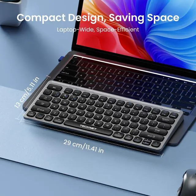 Alt view image 7 of 7 - Wireless Bluetooth Keyboard, Slim Rechargeable Keyboard (2.4G+BT 5.0), Multi-Device Easy-Switch, Quiet Typing, Silent Mini Portable Cordless USB Computer Keyboards for Windows Laptop PC, Gray