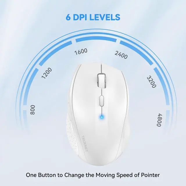 Alt view image 2 of 6 - Bluetooth Mouse, 4800 DPI Wireless Mouse, 2-Year Battery 6 Adjustable DPI, 6 Buttons Compatible with Laptop/Windows/Computer - White