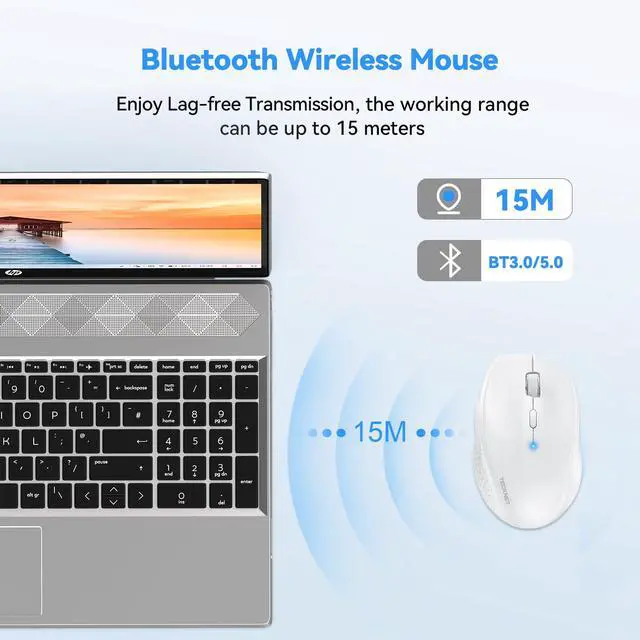 Alt view image 3 of 6 - Bluetooth Mouse, 4800 DPI Wireless Mouse, 2-Year Battery 6 Adjustable DPI, 6 Buttons Compatible with Laptop/Windows/Computer - White