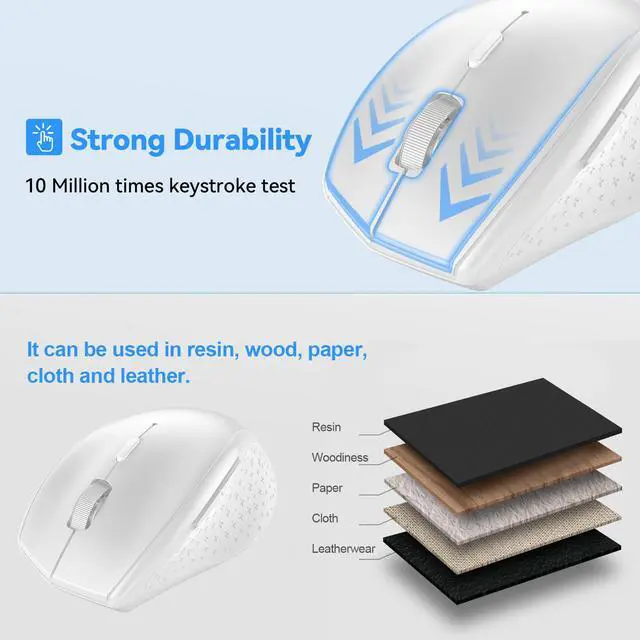 Alt view image 5 of 6 - Bluetooth Mouse, 4800 DPI Wireless Mouse, 2-Year Battery 6 Adjustable DPI, 6 Buttons Compatible with Laptop/Windows/Computer - White