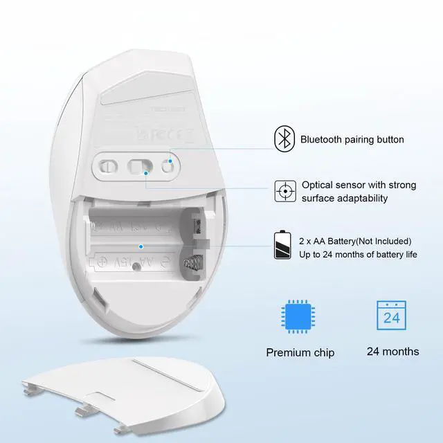 Alt view image 6 of 6 - Bluetooth Mouse, 4800 DPI Wireless Mouse, 2-Year Battery 6 Adjustable DPI, 6 Buttons Compatible with Laptop/Windows/Computer - White