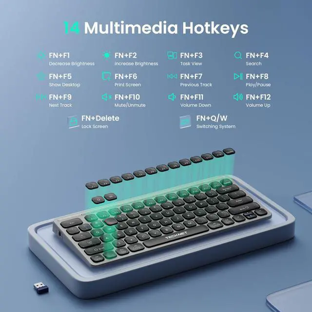 Alt view image 4 of 7 - Wireless Bluetooth Keyboard, Slim Rechargeable Keyboard (2.4G+BT 5.0), Multi-Device Easy-Switch, Quiet Typing, Silent Mini Portable Cordless USB Computer Keyboards for Windows Laptop PC, Gray