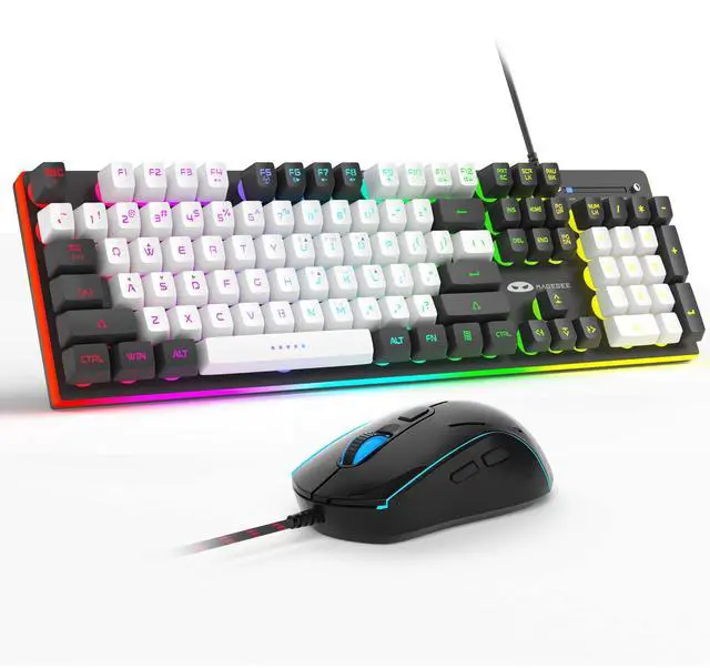Main image of GT838 Gaming Keyboard and Mouse Combo, 104 Keys RGB Backlit Quiet Wired Keyboards for Laptop PC MAC, with Number Pad, Metal Panel, Anti-Ghosting, White Black