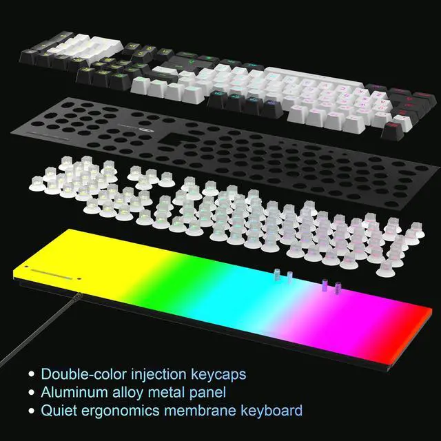 Alt view image 5 of 7 - GT838 Gaming Keyboard and Mouse Combo, 104 Keys RGB Backlit Quiet Wired Keyboards for Laptop PC MAC, with Number Pad, Metal Panel, Anti-Ghosting, White Black