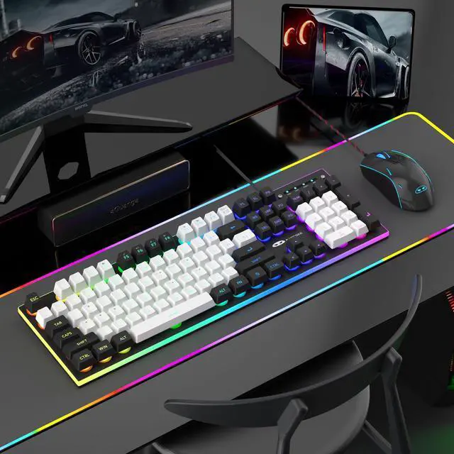 Alt view image 6 of 7 - GT838 Gaming Keyboard and Mouse Combo, 104 Keys RGB Backlit Quiet Wired Keyboards for Laptop PC MAC, with Number Pad, Metal Panel, Anti-Ghosting, White Black