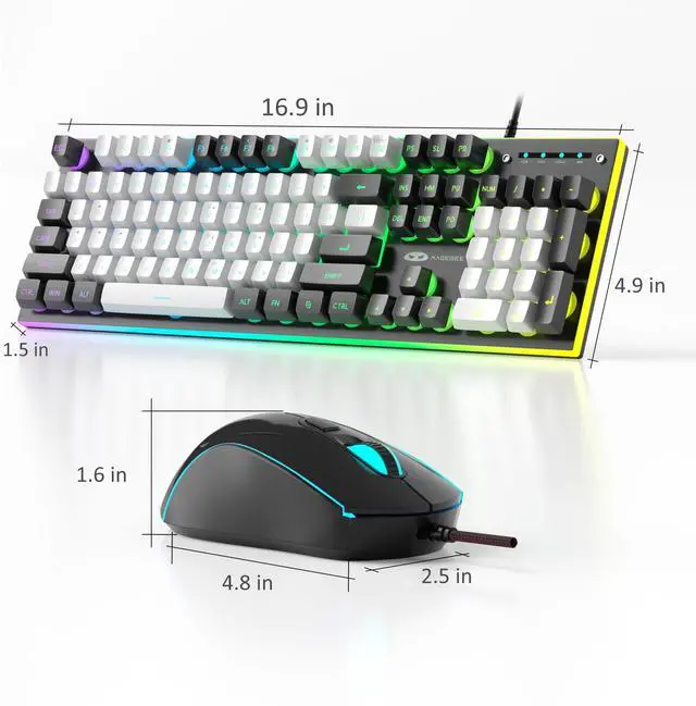 Alt view image 7 of 7 - GT838 Gaming Keyboard and Mouse Combo, 104 Keys RGB Backlit Quiet Wired Keyboards for Laptop PC MAC, with Number Pad, Metal Panel, Anti-Ghosting, White Black