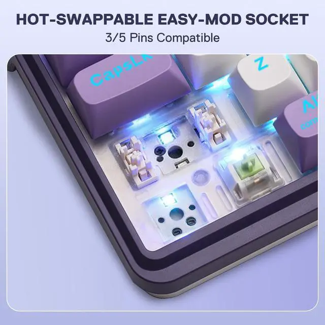 Alt view image 7 of 7 - K745 PRO Wireless Gasket RGB Gaming Keyboard, 108 Keys Mechanical Keyboard w/Extra 4 Hotkeys, Hot-Swap Socket, 5-Layer Noise Dampening, See-Through Round PBT Keycaps, Mint Mambo Switch