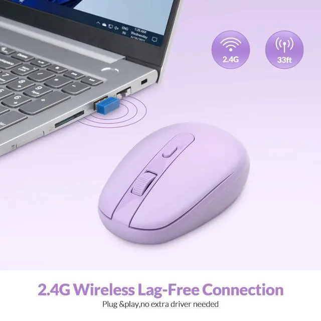 Alt view image 4 of 7 - Wireless Mouse RM700 2.4G Silent Mouse with USB Nano Receiver for Laptop,PC,Mac,Chromebook,Windows (Purple)