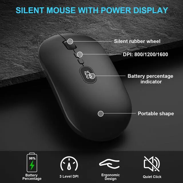 Alt view image 5 of 7 - Wireless Gaming Keyboard and Mouse Combo, Upgrade Battery Percentage Display, Rechargeable Slim Gaming Keyboard Mouse Set, Light Up Full-Size Keyboard Silent Mouse Set for Computer Laptop