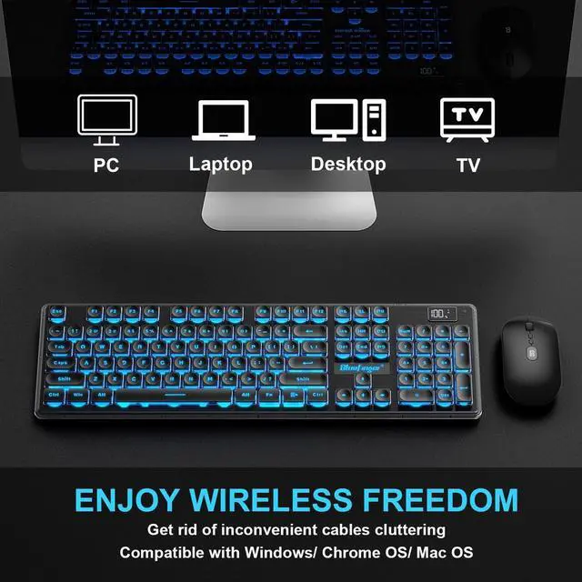 Alt view image 6 of 7 - Wireless Gaming Keyboard and Mouse Combo, Upgrade Battery Percentage Display, Rechargeable Slim Gaming Keyboard Mouse Set, Light Up Full-Size Keyboard Silent Mouse Set for Computer Laptop