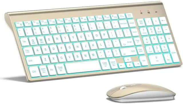 Main image of Wireless Keyboard and Mouse Ultra Slim Combo, 2.4G Silent Compact USB 2400DPI Mouse and Scissor Switch Backlit Keyboard Set, for PC/Laptop/Windows/Mac/Gaming - Gold White