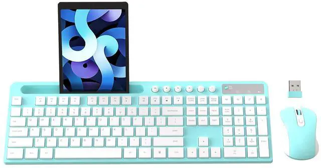 Main image of Wireless Keyboard and Mouse Combo, MARVO 2.4G Ergonomic Wireless Computer Keyboard with Phone Tablet Holder, Silent Mouse with 6 Button, Compatible with MacBook, Windows (Blue)