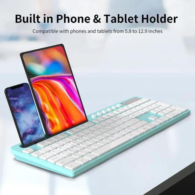 Alt view image 3 of 7 - Wireless Keyboard and Mouse Combo, MARVO 2.4G Ergonomic Wireless Computer Keyboard with Phone Tablet Holder, Silent Mouse with 6 Button, Compatible with MacBook, Windows (Blue)