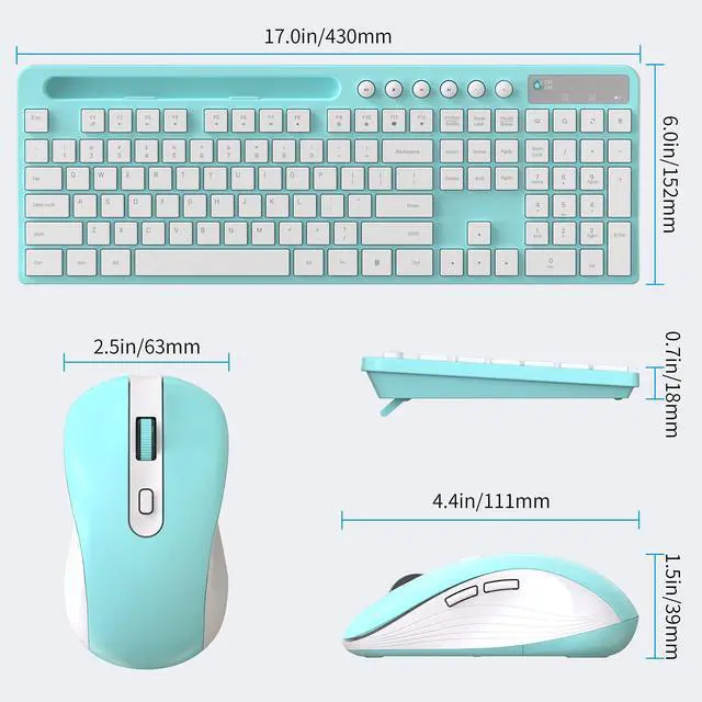 Alt view image 4 of 7 - Wireless Keyboard and Mouse Combo, MARVO 2.4G Ergonomic Wireless Computer Keyboard with Phone Tablet Holder, Silent Mouse with 6 Button, Compatible with MacBook, Windows (Blue)