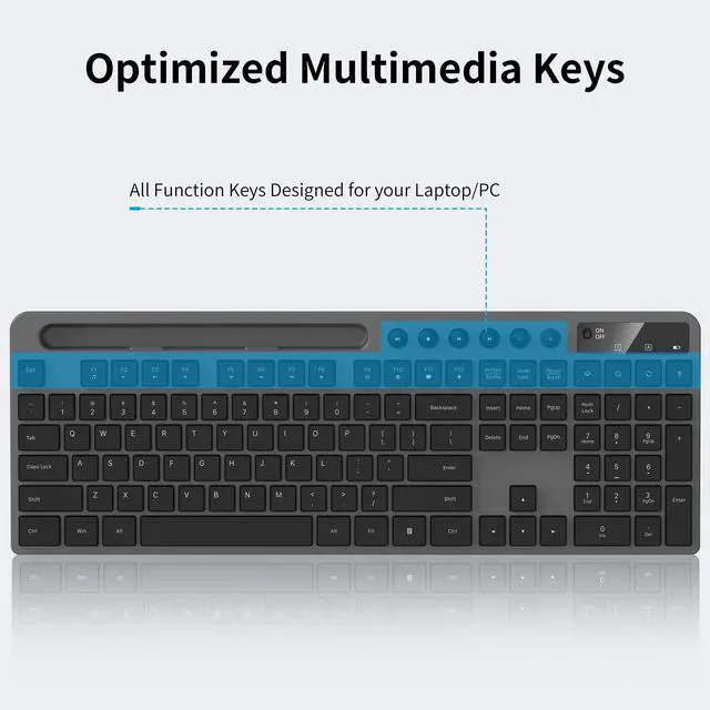 Alt view image 2 of 7 - Wireless Keyboard and Mouse Combo, 2.4G Ergonomic Wireless Computer Keyboard with Phone Tablet Holder, Silent Mouse with 6 Button, Compatible with MacBook, Windows (Grey)