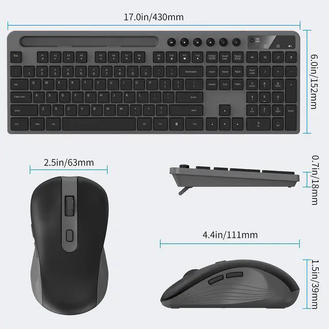 Alt view image 4 of 7 - Wireless Keyboard and Mouse Combo, 2.4G Ergonomic Wireless Computer Keyboard with Phone Tablet Holder, Silent Mouse with 6 Button, Compatible with MacBook, Windows (Grey)