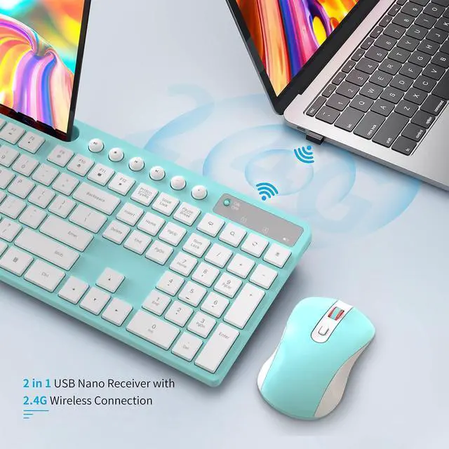 Alt view image 5 of 7 - Wireless Keyboard and Mouse Combo, MARVO 2.4G Ergonomic Wireless Computer Keyboard with Phone Tablet Holder, Silent Mouse with 6 Button, Compatible with MacBook, Windows (Blue)