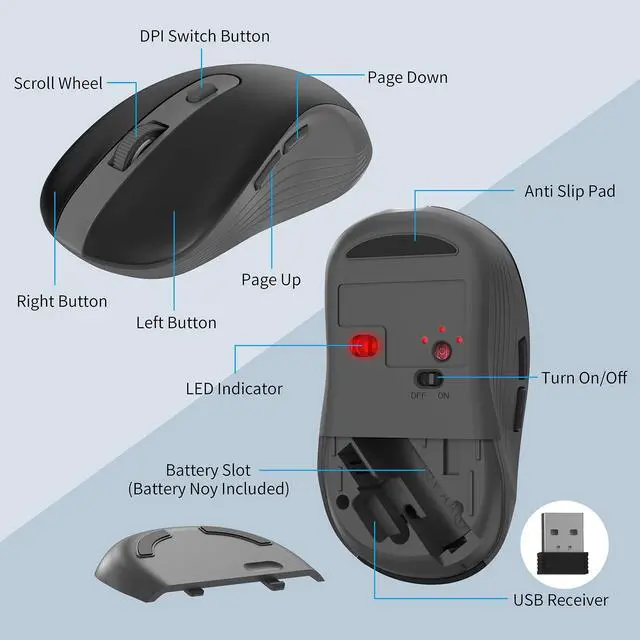Alt view image 6 of 7 - Wireless Keyboard and Mouse Combo, 2.4G Ergonomic Wireless Computer Keyboard with Phone Tablet Holder, Silent Mouse with 6 Button, Compatible with MacBook, Windows (Grey)