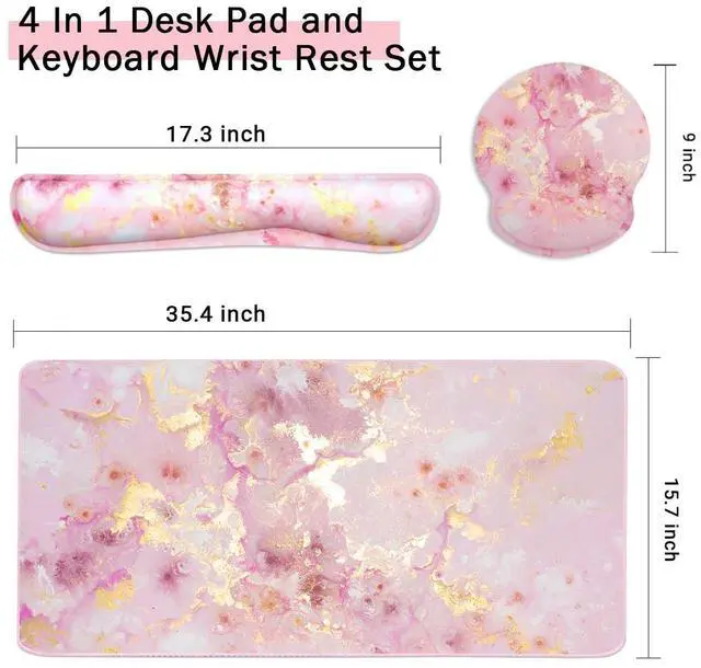 Alt view image 2 of 6 - 4-in-1 Gaming Mouse Pad Wrist Support SetDesk Pad + Mouse Pad with Wrist Rest + Keyboard Wrist Rest + Coaster, Ergonomic Design for Home Office Study Game - Pink