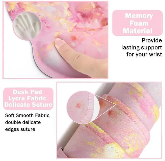 Alt view image 3 of 6 - 4-in-1 Gaming Mouse Pad Wrist Support SetDesk Pad + Mouse Pad with Wrist Rest + Keyboard Wrist Rest + Coaster, Ergonomic Design for Home Office Study Game - Pink