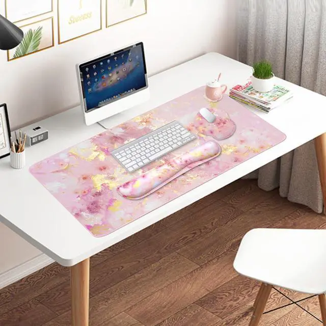 Alt view image 6 of 6 - 4-in-1 Gaming Mouse Pad Wrist Support SetDesk Pad + Mouse Pad with Wrist Rest + Keyboard Wrist Rest + Coaster, Ergonomic Design for Home Office Study Game - Pink