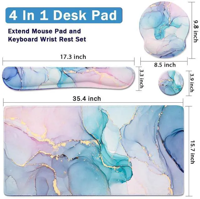 Alt view image 2 of 7 - 4-in-1 Gaming Mouse Pad Wrist Support SetDesk Pad + Mouse Pad with Wrist Rest + Keyboard Wrist Rest + Coaster, Ergonomic Design for Home Office Study Game - Blue Marble