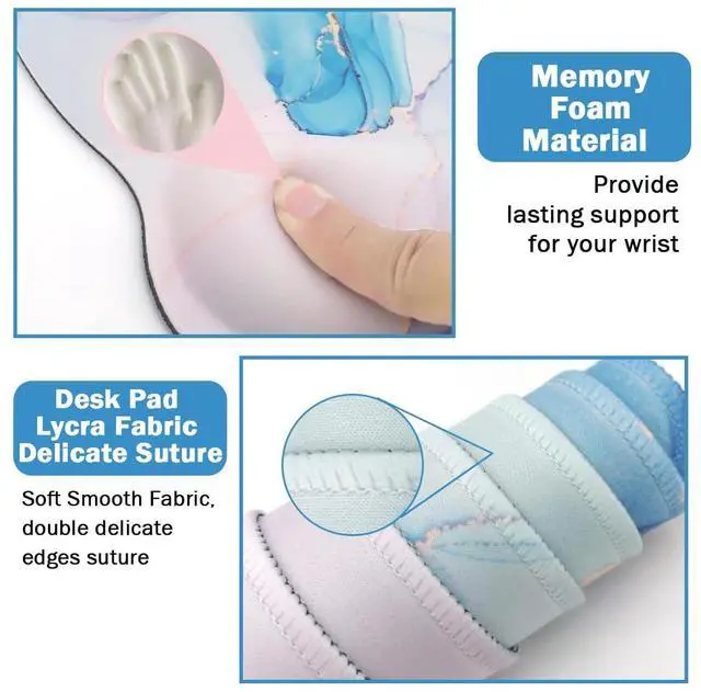 Alt view image 4 of 7 - 4-in-1 Gaming Mouse Pad Wrist Support SetDesk Pad + Mouse Pad with Wrist Rest + Keyboard Wrist Rest + Coaster, Ergonomic Design for Home Office Study Game - Blue Marble