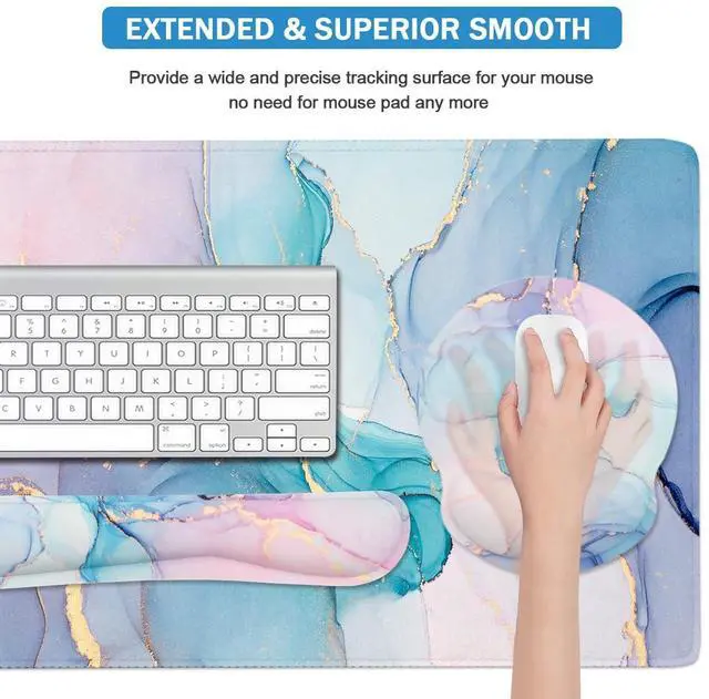 Alt view image 5 of 7 - 4-in-1 Gaming Mouse Pad Wrist Support SetDesk Pad + Mouse Pad with Wrist Rest + Keyboard Wrist Rest + Coaster, Ergonomic Design for Home Office Study Game - Blue Marble
