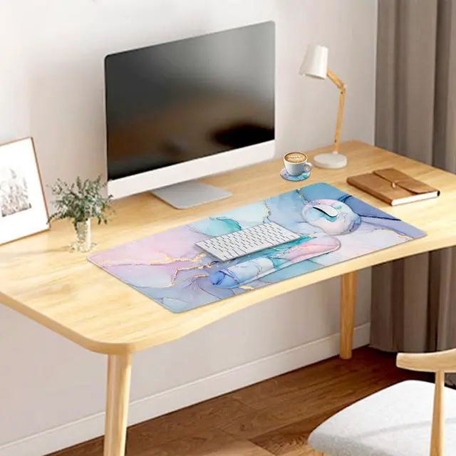 Alt view image 7 of 7 - 4-in-1 Gaming Mouse Pad Wrist Support SetDesk Pad + Mouse Pad with Wrist Rest + Keyboard Wrist Rest + Coaster, Ergonomic Design for Home Office Study Game - Blue Marble
