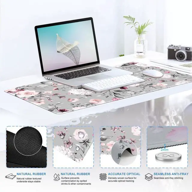 Alt view image 4 of 7 - Large Mouse Pad Wrist Support Set, 4in1 XXL Big Mousepad + Keyboard Wrist Rest + Mouse Wrist Rest + Coaster Set with Ergonomic Design Gaming Mat for Home Office Table Computer - Pink Floral
