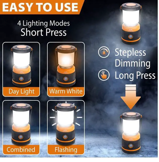 Alt view image 2 of 7 - LED Camping Lantern Rechargeable, 1800LM, 4 Light Modes, 4400mAh Power Bank, IP44 Waterproof, Perfect Lantern Flashlight for Hurricane, Emergency, Power Outages, Home and More, with USB Cable (2 Pack)