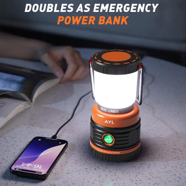 Alt view image 5 of 7 - LED Camping Lantern Rechargeable, 1800LM, 4 Light Modes, 4400mAh Power Bank, IP44 Waterproof, Perfect Lantern Flashlight for Hurricane, Emergency, Power Outages, Home and More, with USB Cable (2 Pack)