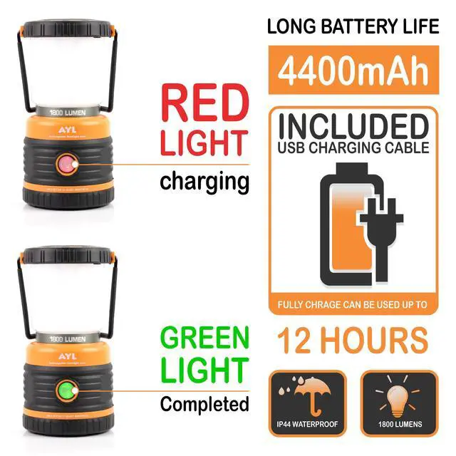 Alt view image 7 of 7 - LED Camping Lantern Rechargeable, 1800LM, 4 Light Modes, 4400mAh Power Bank, IP44 Waterproof, Perfect Lantern Flashlight for Hurricane, Emergency, Power Outages, Home and More, with USB Cable (2 Pack)