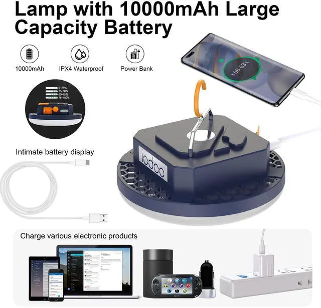 Alt view image 3 of 7 - 10000mAh Rechargeable 3000LM Tent Light Camping Light, 6500K 24Hours Long Play Time , Outdoor Night Market Light Night Fishing Lantern Emergency Lights for Hurricane Tsunami disasters (Colorful)