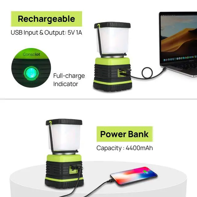 Alt view image 4 of 7 - LED Camping Lantern Rechargeable, Camping Lights, 1000LM, 4 Light Modes, 4400mAh Power Bank, IPX4 Waterproof Tent Lights, Dimmable Flashlight for Emergency, Power Outages, USB Cable Included